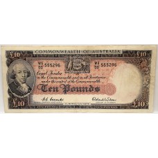 AUSTRALIA 1954 . TEN 10 POUNDS BANKNOTE . COOMBS/WILSON . FIRST PREFIX WA00